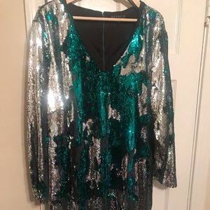 Eloquii Long Sleeve Sequin Sheath Dress